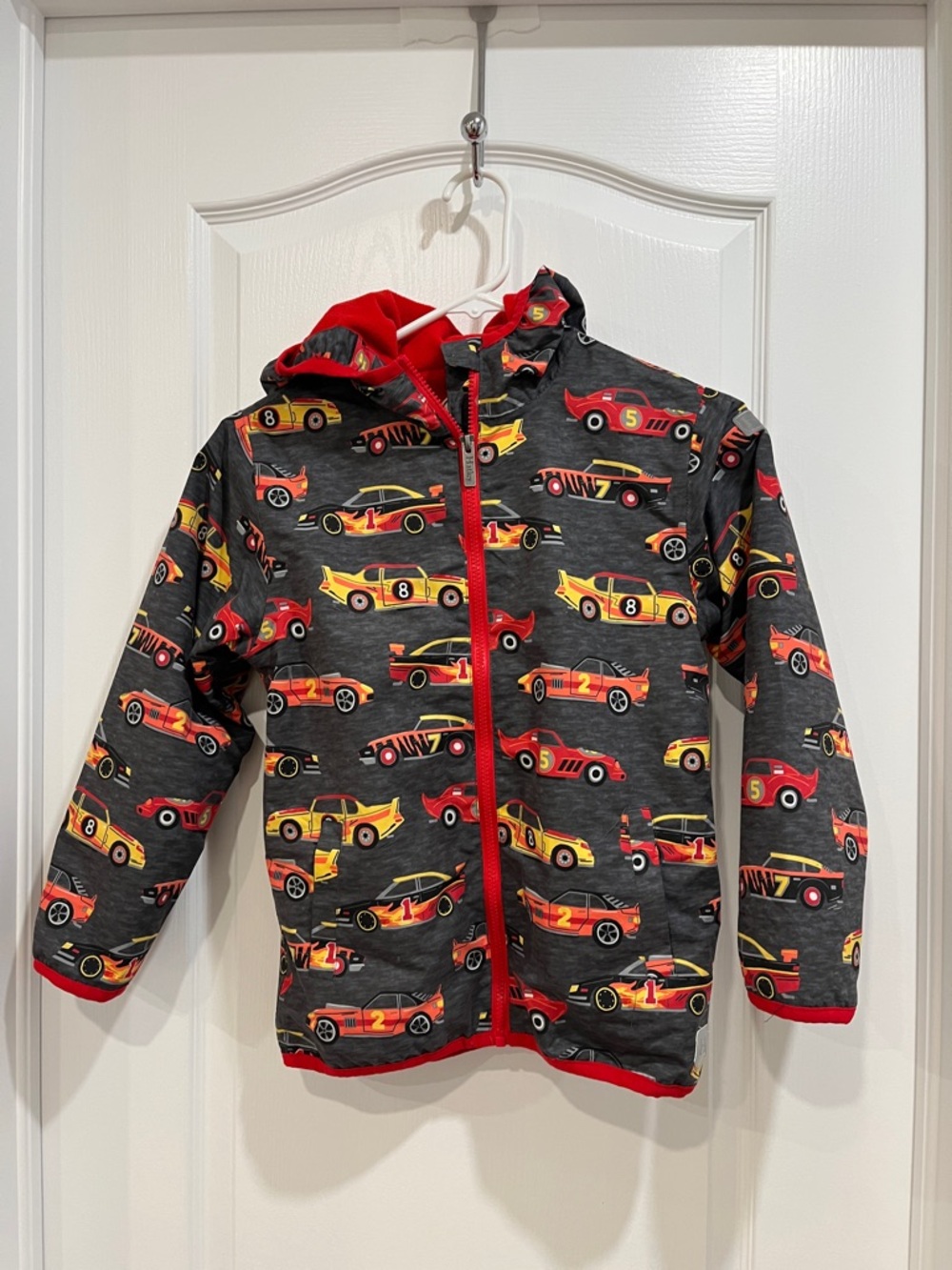 Kids' Hooded Jacket with Red & Yellow Race Car Print Hatley